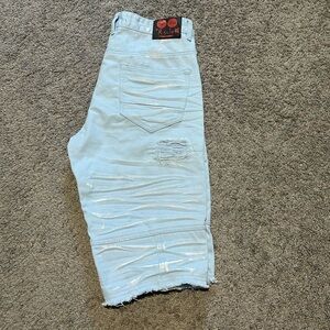 Light Blue Distressed Denim Shorts